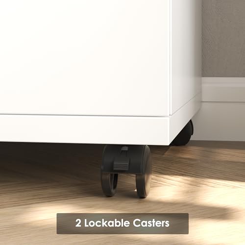 HOCSOK Rollcontainer mit Schubladen, Rollcontainer Schreibtisch mit Rollen, Büroschrank unter dem Schreibtisch für Zuhause und Büro (Weiß)