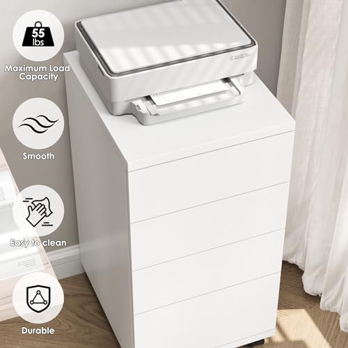 HOCSOK Rollcontainer mit Schubladen, Rollcontainer Schreibtisch mit Rollen, Büroschrank unter dem Schreibtisch für Zuhause und Büro (Weiß)