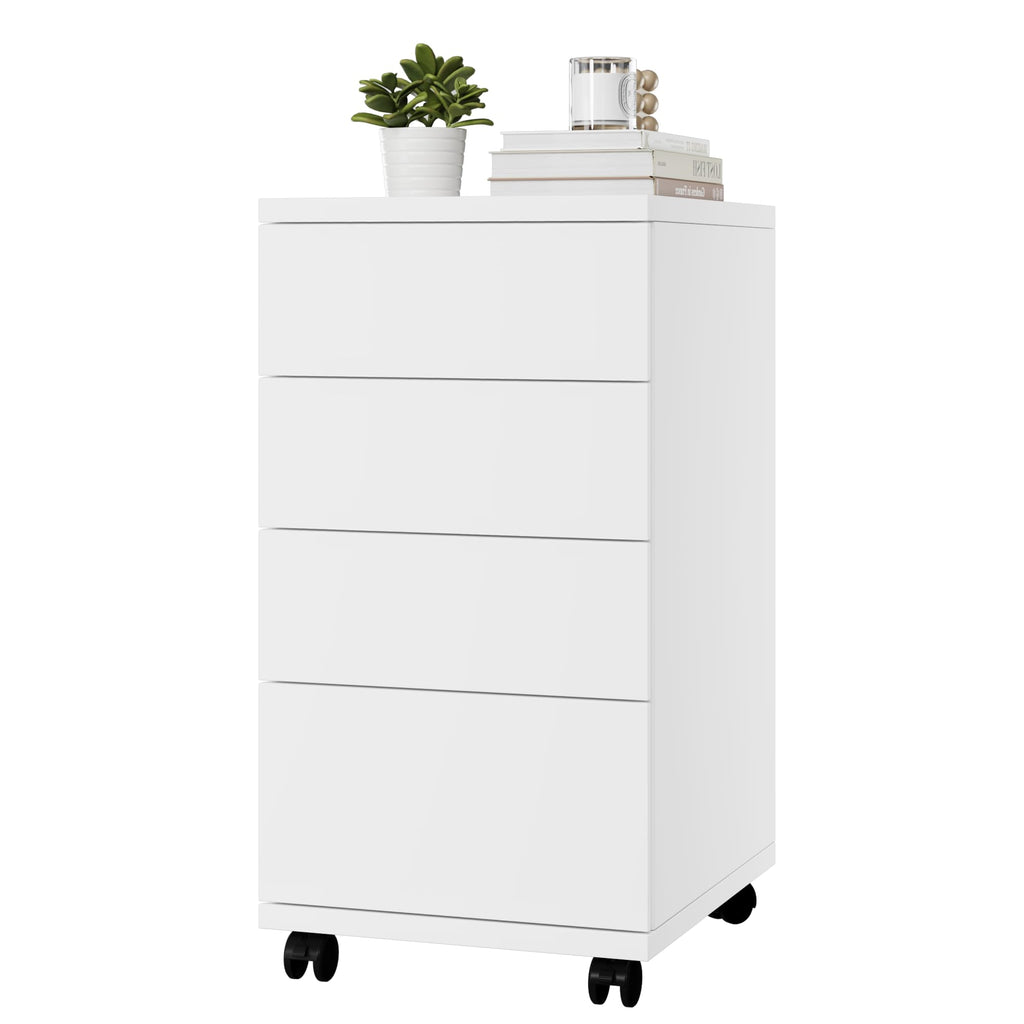 HOCSOK Rollcontainer mit Schubladen, Rollcontainer Schreibtisch mit Rollen, Büroschrank unter dem Schreibtisch für Zuhause und Büro (Weiß)