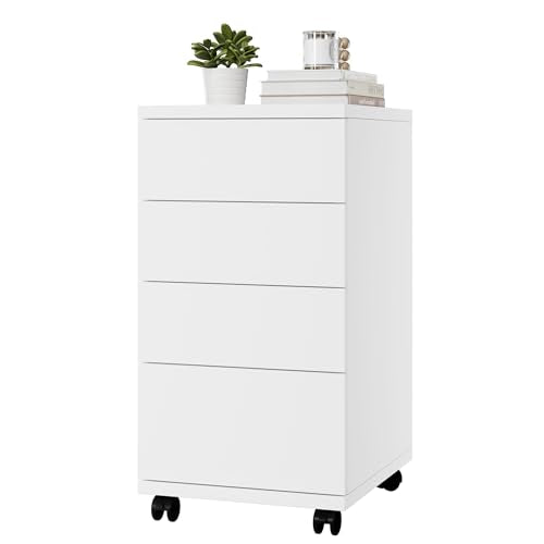 HOCSOK Rollcontainer mit Schubladen, Rollcontainer Schreibtisch mit Rollen, Büroschrank unter dem Schreibtisch für Zuhause und Büro (Weiß)