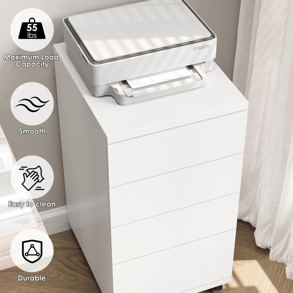 HOCSOK Rollcontainer mit Schubladen, Rollcontainer Schreibtisch mit Rollen, Büroschrank unter dem Schreibtisch für Zuhause und Büro (Weiß)