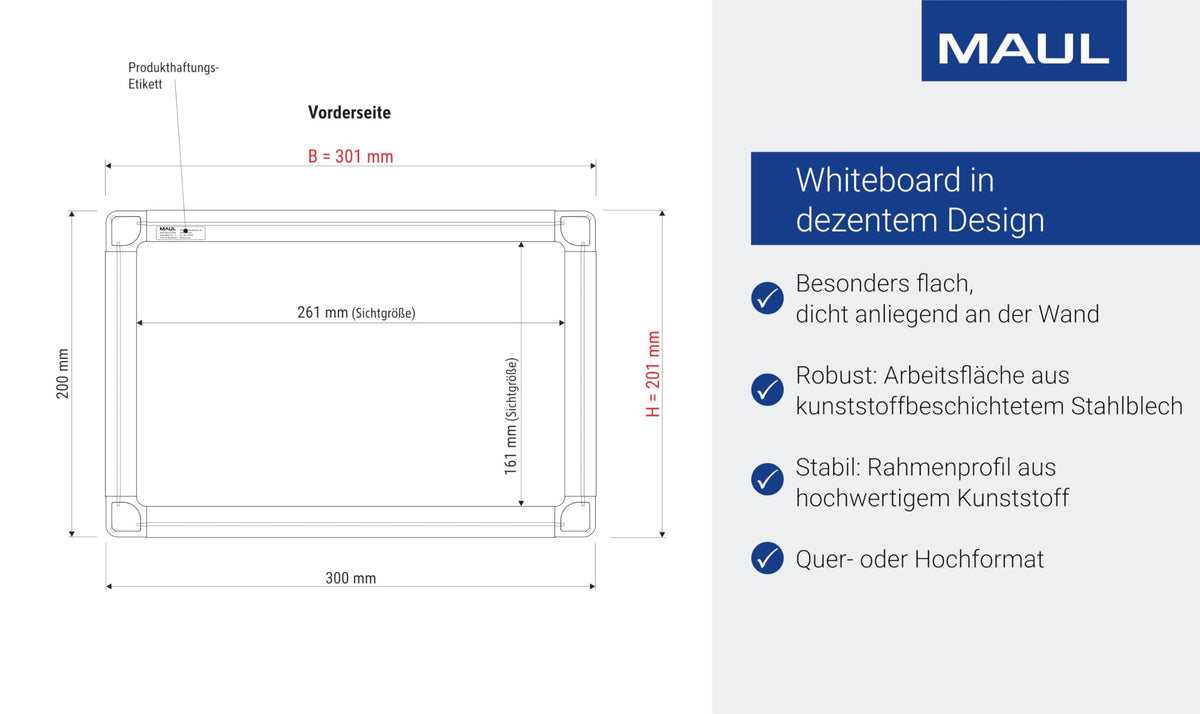 MAUL Whiteboard weiß 20x30 MAULprimo Magnethaftend beidseitig flexibel