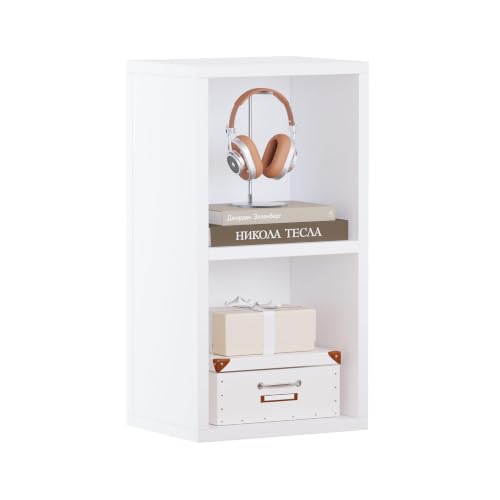 MIN WIN Bücherregal, Standregal, offenes Aufbewahrungsregal, 2-stöckiges Regal für Wohnzimmer, Schlafzimmer, Office (Weiß, 2 Ebenen, 30x24x60cm)