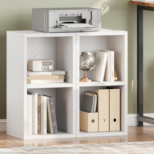 MIN WIN Bücherregal, Standregal, offenes Aufbewahrungsregal, 2-stöckiges Regal für Wohnzimmer, Schlafzimmer, Office (Weiß, 2 Ebenen, 30x24x60cm)
