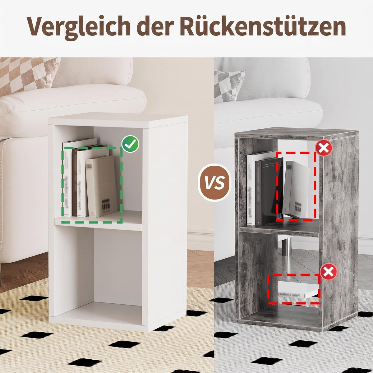 MIN WIN Bücherregal, Standregal, offenes Aufbewahrungsregal, 2-stöckiges Regal für Wohnzimmer, Schlafzimmer, Office (Weiß, 2 Ebenen, 30x24x60cm)