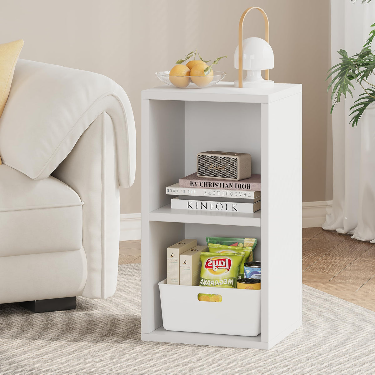 MIN WIN Bücherregal, Standregal, offenes Aufbewahrungsregal, 2-stöckiges Regal für Wohnzimmer, Schlafzimmer, Office (Weiß, 2 Ebenen, 30x24x60cm)
