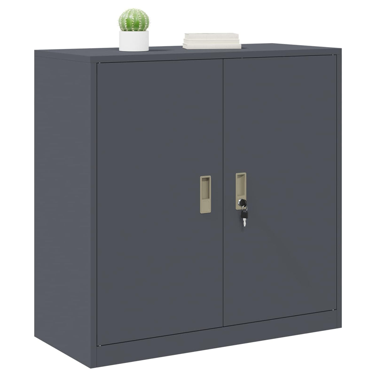 Aufbewahrungsschrank Anthrazit aus Stahl 90 x 40 x 90 cm mit abschließbaren Türen, vielseitiger Büroschrank für Homeoffice und Arbeitszimmer