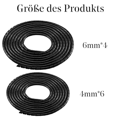 10 m Spiralschlauch, Kabelschlauch, Kabelschutzschlauch 4 mm (6m), 6mm (4m), Organizer Kabelkanal, Kabelhülle Schutz, Flexible Kabelsalat insgesamt 10m, Schwarz