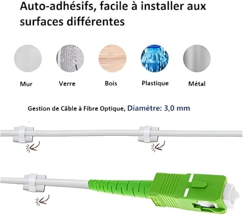 Elfcam - Kabelclips Selbstklebend für Glasfaserkabel (LWL Patchkabel), Stromkabel, Netzwerkkabel, USB Ladekabel und Audiokabel, Weiß (50 Stück)