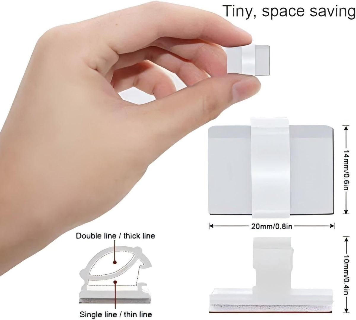 Elfcam - Kabelclips Selbstklebend für Glasfaserkabel (LWL Patchkabel), Stromkabel, Netzwerkkabel, USB Ladekabel und Audiokabel, Weiß (50 Stück)