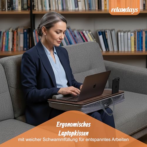 Relaxdays Laptopkissen mit Tasche, BxT: 43 x 32 cm, braun/grau
