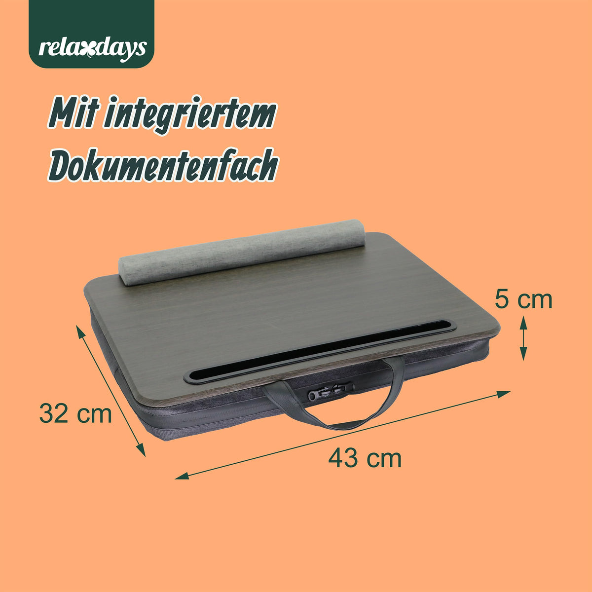 Relaxdays Laptopkissen mit Tasche, BxT: 43 x 32 cm, braun/grau