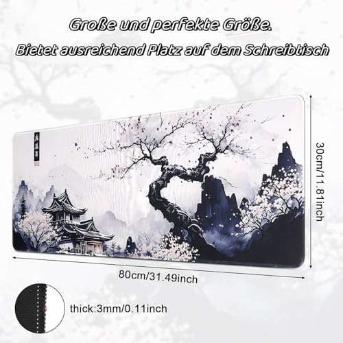 Japanische Weiße Mauspad, Mauspad XXL 80x30CM Gaming, Große Kirschblüte Schreibtisch Matte, Anime Gaming Tastatur Matte, Großer Erweiterter Schreibtisch Schutz Für Home Office (Stil A)