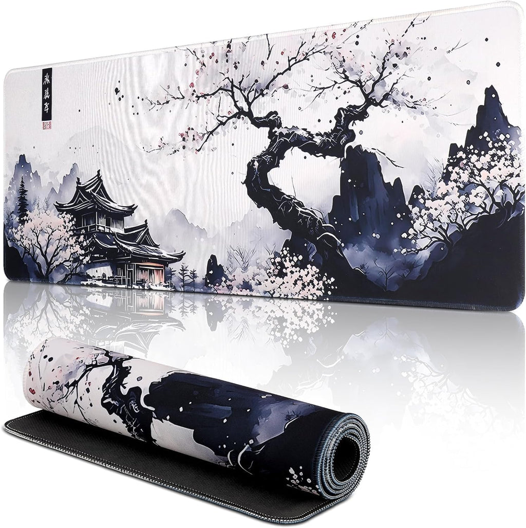 Japanische Weiße Mauspad, Mauspad XXL 80x30CM Gaming, Große Kirschblüte Schreibtisch Matte, Anime Gaming Tastatur Matte, Großer Erweiterter Schreibtisch Schutz Für Home Office (Stil A)