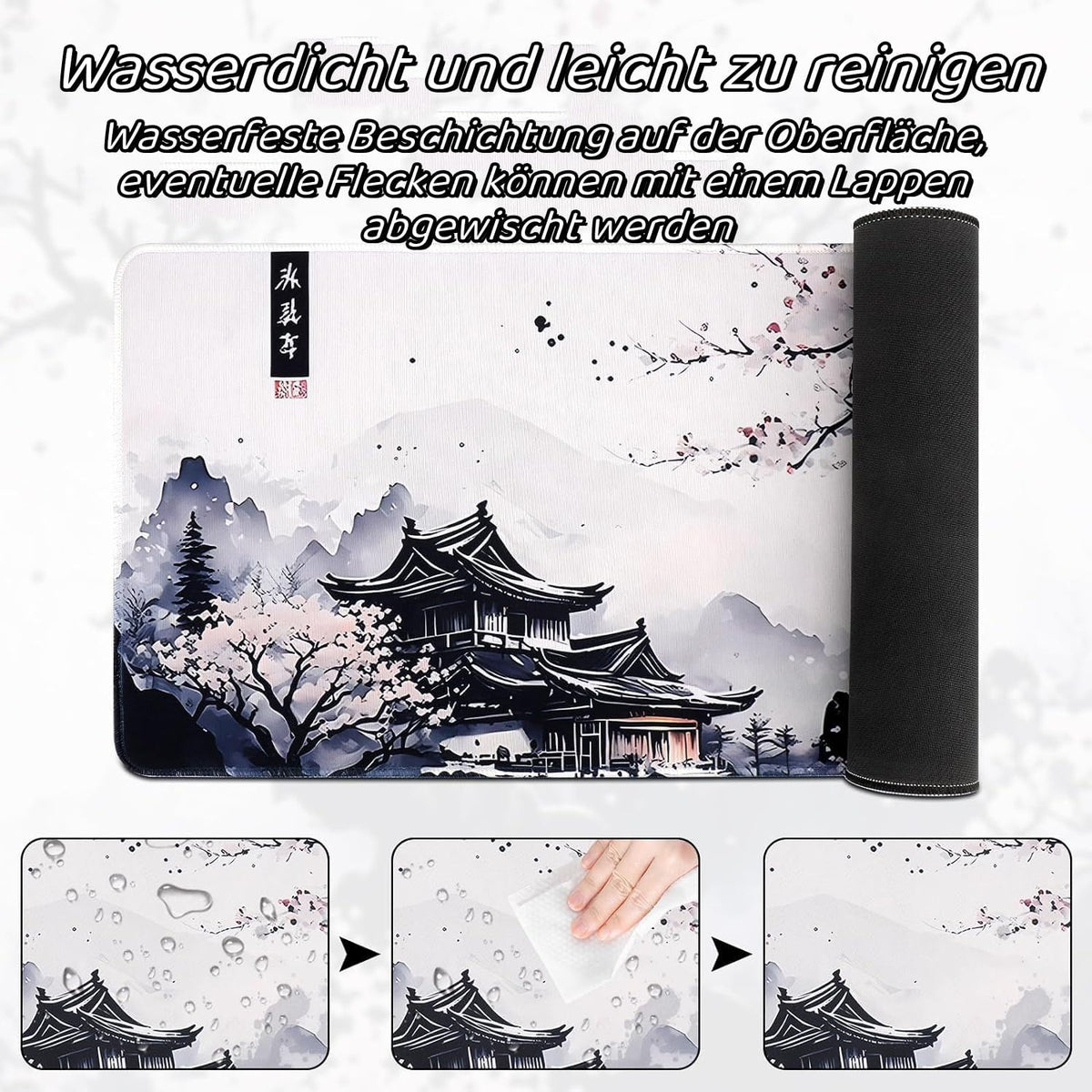 Japanische Weiße Mauspad, Mauspad XXL 80x30CM Gaming, Große Kirschblüte Schreibtisch Matte, Anime Gaming Tastatur Matte, Großer Erweiterter Schreibtisch Schutz Für Home Office (Stil A)