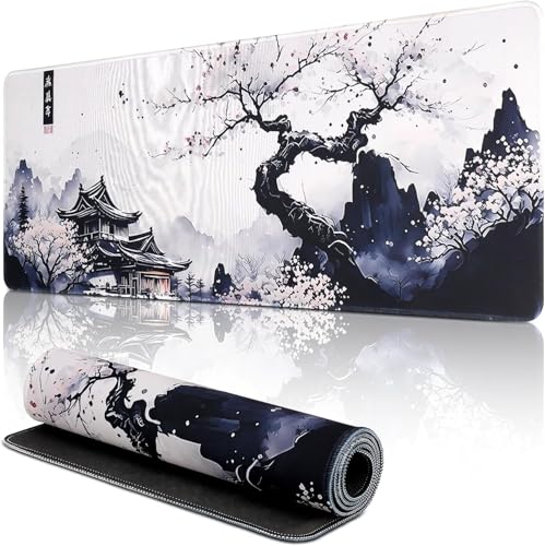 Japanische Weiße Mauspad, Mauspad XXL 80x30CM Gaming, Große Kirschblüte Schreibtisch Matte, Anime Gaming Tastatur Matte, Großer Erweiterter Schreibtisch Schutz Für Home Office (Stil A)