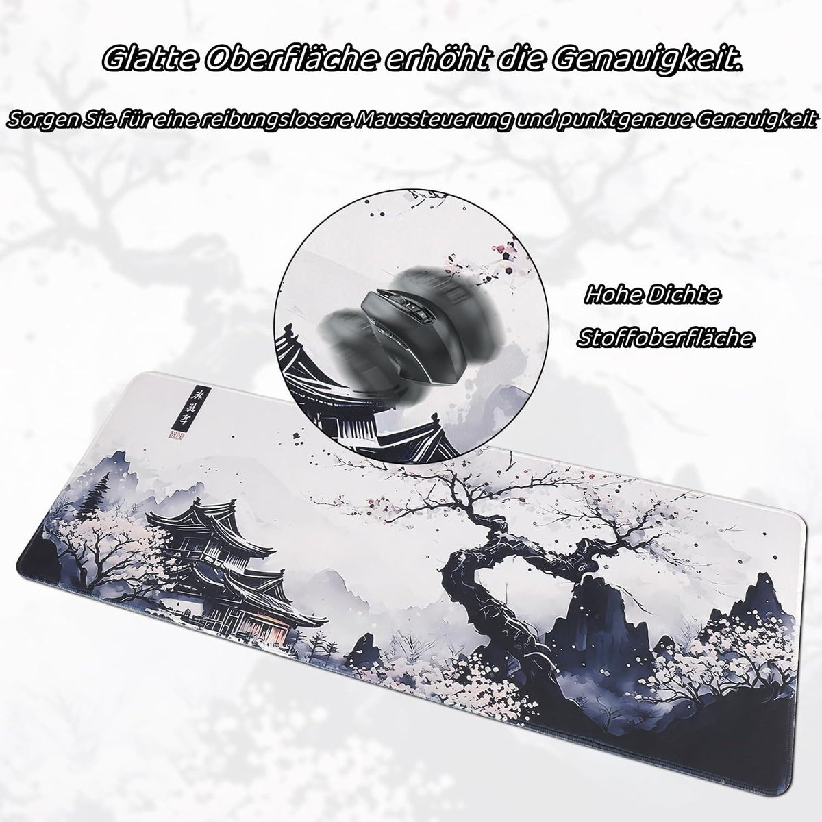 Japanische Weiße Mauspad, Mauspad XXL 80x30CM Gaming, Große Kirschblüte Schreibtisch Matte, Anime Gaming Tastatur Matte, Großer Erweiterter Schreibtisch Schutz Für Home Office (Stil A)
