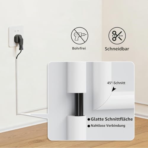 Kabelkanal Weiß Selbstklebend 3m Flexibel, Mini Kabelschacht Seitlich Öffnend für 1 Kabel, Kabelabdeckung Wand & Decke zum Kabel Verstecken in Haushalt Büro (Weißer Flexibler Kabelkanal 3 Meter)