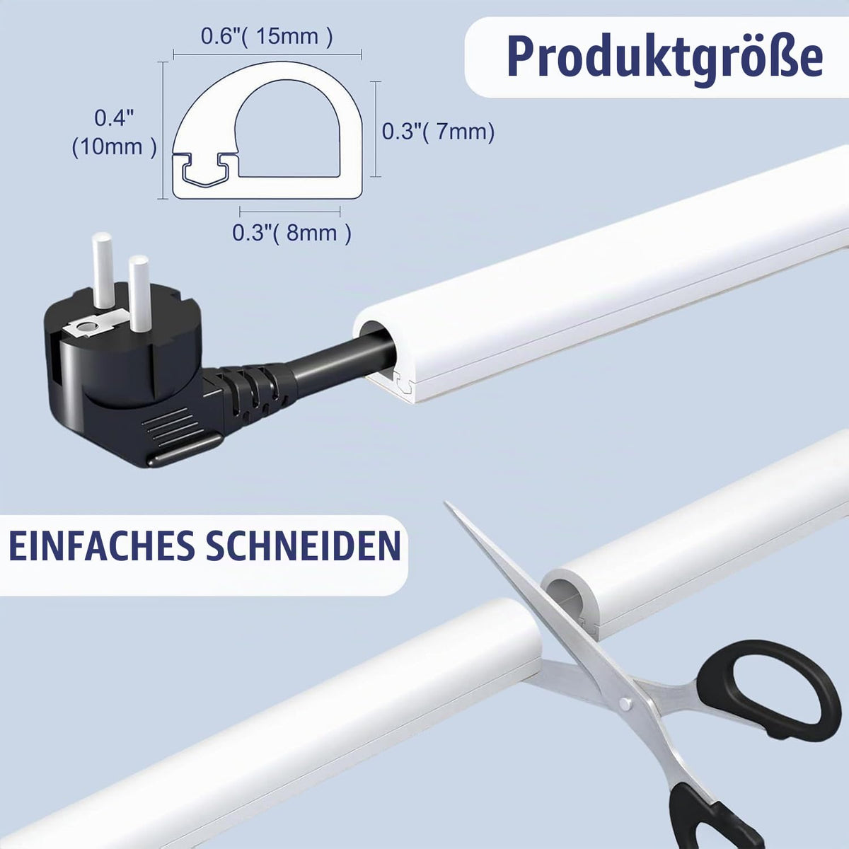 Kabelkanal Weiß Selbstklebend 3m Flexibel, Mini Kabelschacht Seitlich Öffnend für 1 Kabel, Kabelabdeckung Wand & Decke zum Kabel Verstecken in Haushalt Büro (Weißer Flexibler Kabelkanal 3 Meter)