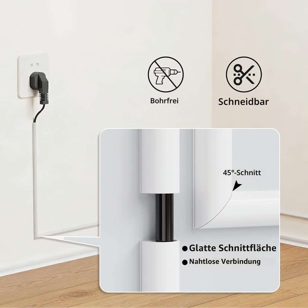 Kabelkanal Weiß Selbstklebend 3m Flexibel, Mini Kabelschacht Seitlich Öffnend für 1 Kabel, Kabelabdeckung Wand & Decke zum Kabel Verstecken in Haushalt Büro (Weißer Flexibler Kabelkanal 3 Meter)