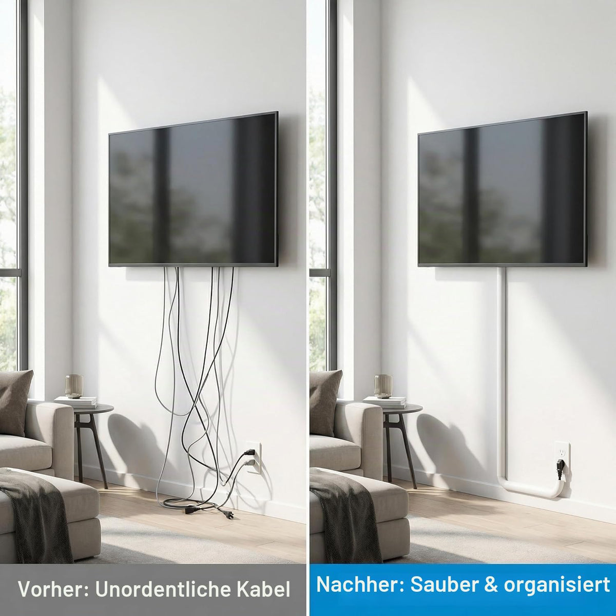 Kabelkanal Weiß Selbstklebend 3m Flexibel, Mini Kabelschacht Seitlich Öffnend für 1 Kabel, Kabelabdeckung Wand & Decke zum Kabel Verstecken in Haushalt Büro (Weißer Flexibler Kabelkanal 3 Meter)