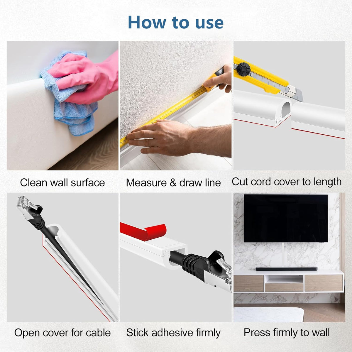 Kabelkanal Weiß Selbstklebend 3m Flexibel, Mini Kabelschacht Seitlich Öffnend für 1 Kabel, Kabelabdeckung Wand & Decke zum Kabel Verstecken in Haushalt Büro (Weißer Flexibler Kabelkanal 3 Meter)
