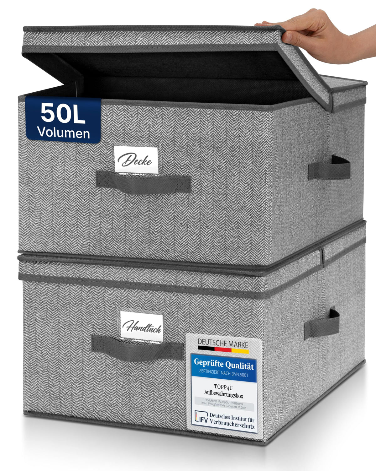 TOPP4u 2er Set große Aufbewahrungs-Box 50L mit Deckel, 2 Fächer 40x50x25cm