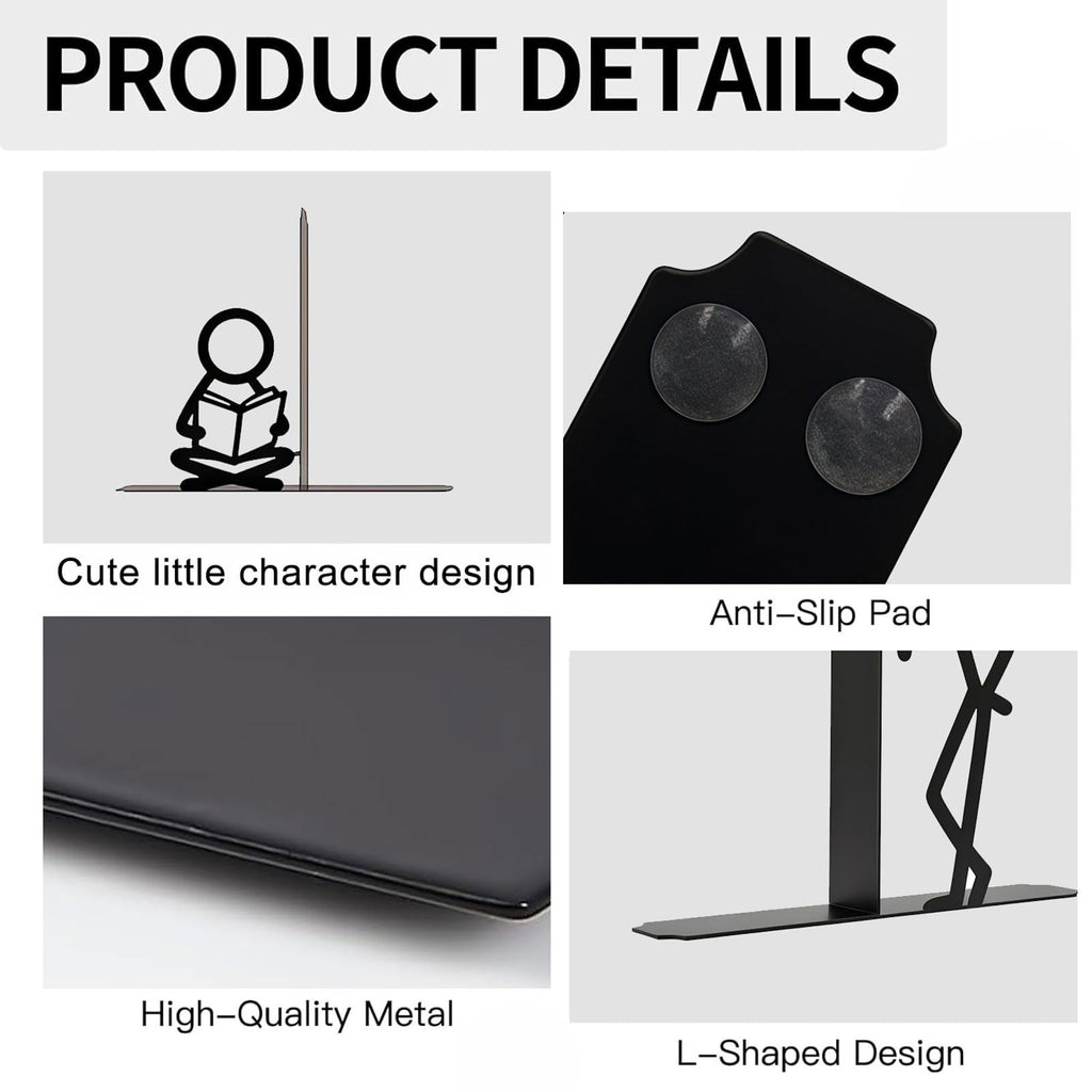 Buchstütze, Metall Buchstützen mit Lesefigur Design, Originell für Schwere Bücher, Dekorativer Buchhalter für Bücherregal Schreibtisch Zuhause, Geschenk für Buchliebhaber, Stil 3