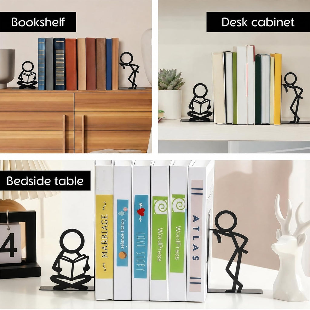 Buchstütze, Metall Buchstützen mit Lesefigur Design, Originell für Schwere Bücher, Dekorativer Buchhalter für Bücherregal Schreibtisch Zuhause, Geschenk für Buchliebhaber, Stil 3
