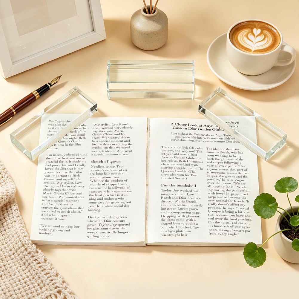 BENECREAT 4er Pack Große Glasbriefbeschwerer, 298x107mm Klare Kristall Briefbeschwerer Blöcke für Büroschreibtisch Rechteckige Briefbeschwerer für Schreibtisch Bastelraum und Deko