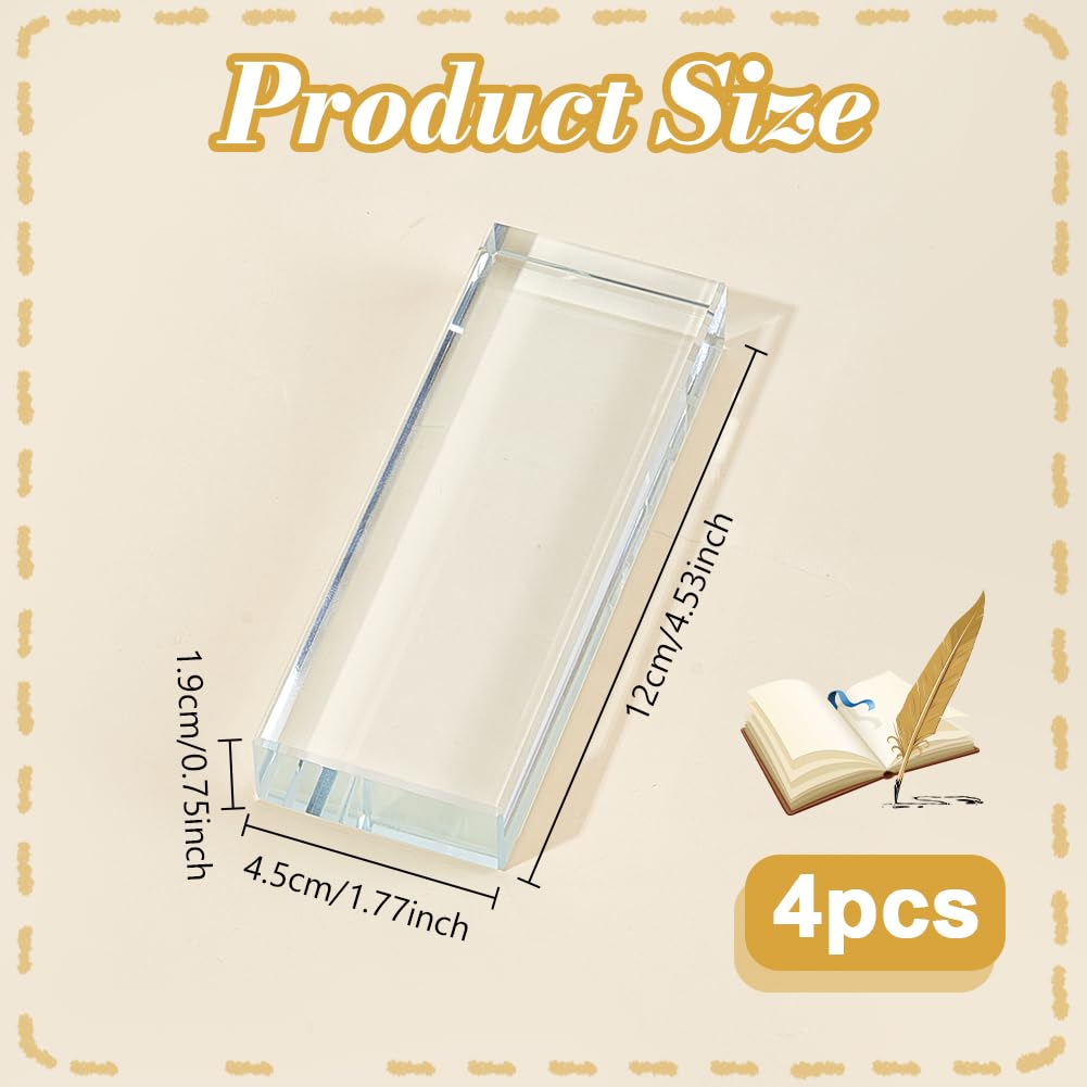 BENECREAT 4er Pack Große Glasbriefbeschwerer, 298x107mm Klare Kristall Briefbeschwerer Blöcke für Büroschreibtisch Rechteckige Briefbeschwerer für Schreibtisch Bastelraum und Deko