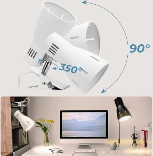 Milpoel Klemmleuchte, Verstellbare Schreibtischlampe mit E27-Fassung, Klemmlampe für Lesen im Bett, Arbeiten und Lernen, Schlankes und Leichtes Design, E27-Birne Separat Erhältlich (Weiß)
