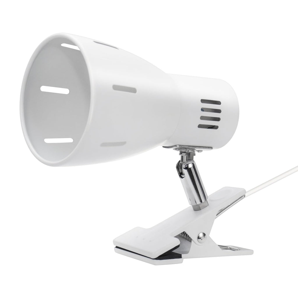 Milpoel Klemmleuchte, Verstellbare Schreibtischlampe mit E27-Fassung, Klemmlampe für Lesen im Bett, Arbeiten und Lernen, Schlankes und Leichtes Design, E27-Birne Separat Erhältlich (Weiß)