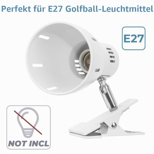 Milpoel Klemmleuchte, Verstellbare Schreibtischlampe mit E27-Fassung, Klemmlampe für Lesen im Bett, Arbeiten und Lernen, Schlankes und Leichtes Design, E27-Birne Separat Erhältlich (Weiß)