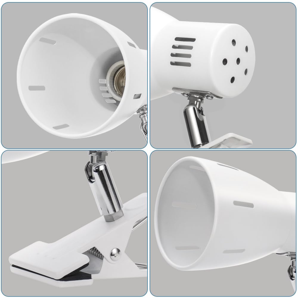 Milpoel Klemmleuchte, Verstellbare Schreibtischlampe mit E27-Fassung, Klemmlampe für Lesen im Bett, Arbeiten und Lernen, Schlankes und Leichtes Design, E27-Birne Separat Erhältlich (Weiß)
