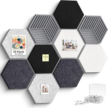10 Stück Sechseckige Filz Pinnwand, Pinnwand Kork Alternative Selbstklebend, Dekorative Filzboard Vision Board Fotowand Memoboard Wanddekoration für Büro, Schule, Zuhause