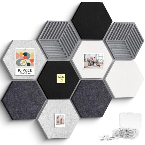 10 Stück Sechseckige Filz Pinnwand, Pinnwand Kork Alternative Selbstklebend, Dekorative Filzboard Vision Board Fotowand Memoboard Wanddekoration für Büro, Schule, Zuhause