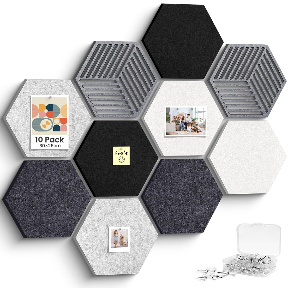 10 Stück Sechseckige Filz Pinnwand, Pinnwand Kork Alternative Selbstklebend, Dekorative Filzboard Vision Board Fotowand Memoboard Wanddekoration für Büro, Schule, Zuhause
