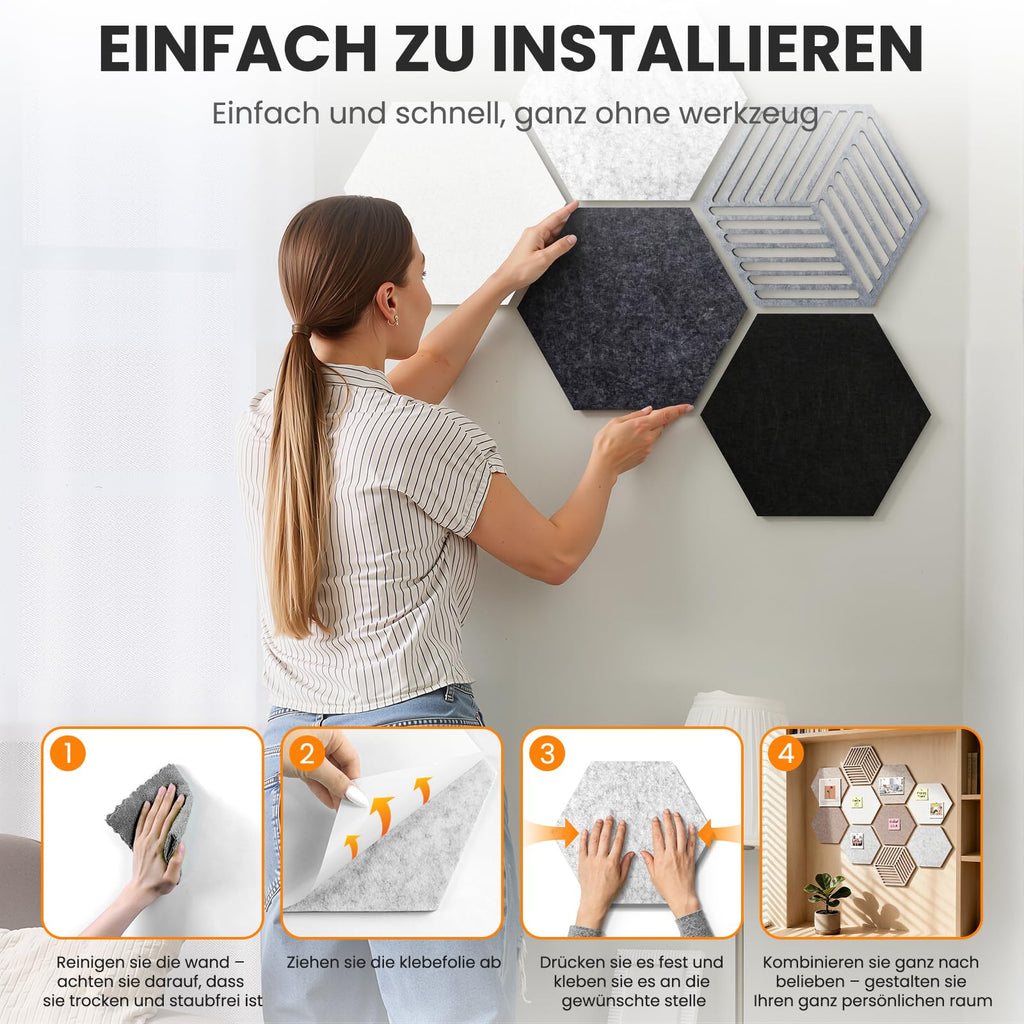 10 Stück Sechseckige Filz Pinnwand, Pinnwand Kork Alternative Selbstklebend, Dekorative Filzboard Vision Board Fotowand Memoboard Wanddekoration für Büro, Schule, Zuhause