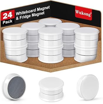 Wukong 24 Stück Magnete für Magnettafel Stark, Weiß Fridge Magnete Kleine Magnet für Whiteboard Schule, Kühlschrankmagnet Schließfächer und Foto