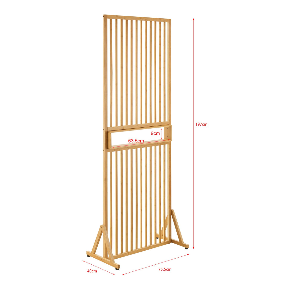 [en.casa] Raumtrenner Fron Stellwand Raumteiler 197 x 75,5 x 40 cm Trennwand Raumabtrennung Bambus Natur freistehend