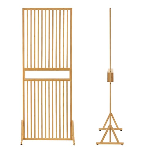 [en.casa] Raumtrenner Fron Stellwand Raumteiler 197 x 75,5 x 40 cm Trennwand Raumabtrennung Bambus Natur freistehend