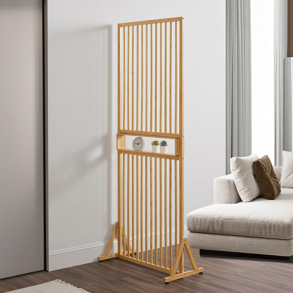 [en.casa] Raumtrenner Fron Stellwand Raumteiler 197 x 75,5 x 40 cm Trennwand Raumabtrennung Bambus Natur freistehend