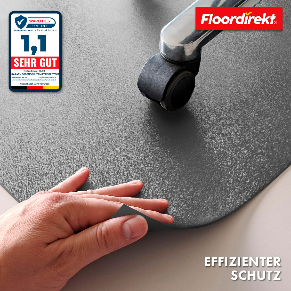 Floordirekt Bodenschutzmatte 90 x 120 cm, Dunkelgrau - mit abgeschrägter Kante - Bürostuhl Unterlage aus PVC, Bodenschutz, Unterlegmatte, Schutzmatte für Laminat, Parkett, Hartböden (Kleopatra)