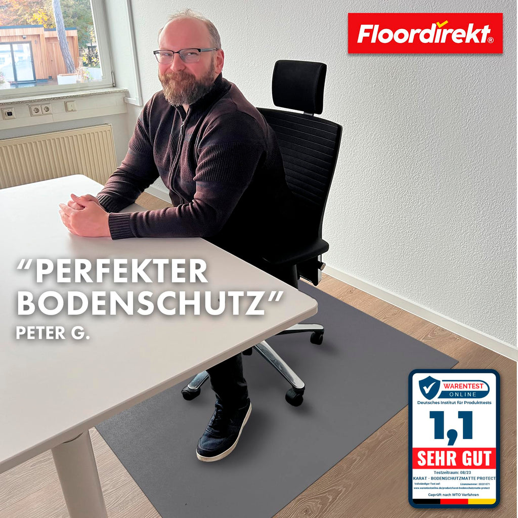Floordirekt Bodenschutzmatte 90 x 120 cm, Dunkelgrau - mit abgeschrägter Kante - Bürostuhl Unterlage aus PVC, Bodenschutz, Unterlegmatte, Schutzmatte für Laminat, Parkett, Hartböden (Kleopatra)