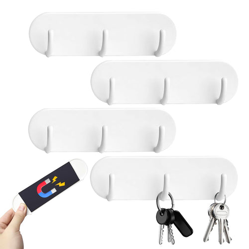 4 Stück Schlüsselbrett Magnetisch Ohne Bohren mit 3 Haken Weiß