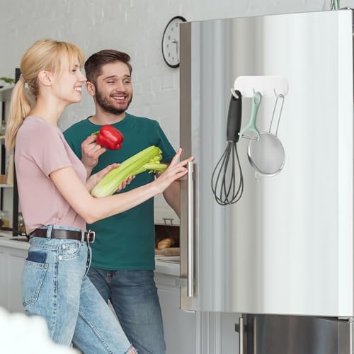 4 Stück Schlüsselbrett Magnetisch Ohne Bohren mit 3 Haken Weiß