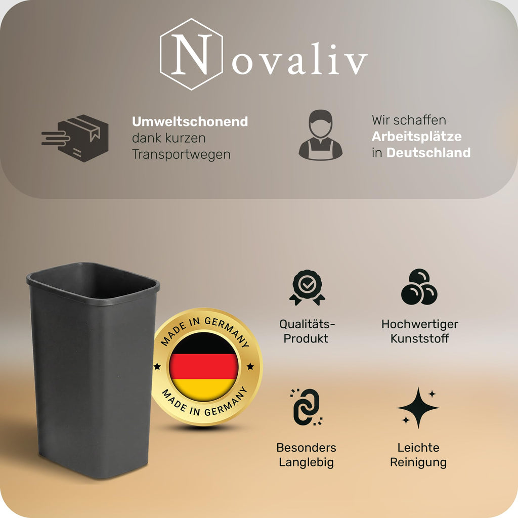 Novaliv 2er Set Mülleimer 25L ohne Deckel Anthrazit, Offener Papierkorb Abfalleimer für Küche Haushalt Büro Gewerbe, Müll Eimer Bin Abfallbehälter Kunststoff Mülltonne Eckig Made in Germany