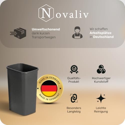 Novaliv 2er Set Mülleimer 25L ohne Deckel Anthrazit, Offener Papierkorb Abfalleimer für Küche Haushalt Büro Gewerbe, Müll Eimer Bin Abfallbehälter Kunststoff Mülltonne Eckig Made in Germany