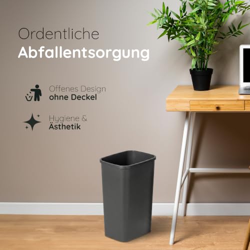 Novaliv 2er Set Mülleimer 25L ohne Deckel Anthrazit, Offener Papierkorb Abfalleimer für Küche Haushalt Büro Gewerbe, Müll Eimer Bin Abfallbehälter Kunststoff Mülltonne Eckig Made in Germany